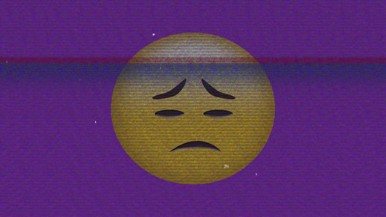 슬픈 이모지 아이콘의 애니메이션 화면 위에 소음이 있습니다.
