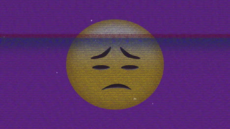 animation of sad emoji icon over screen with noise