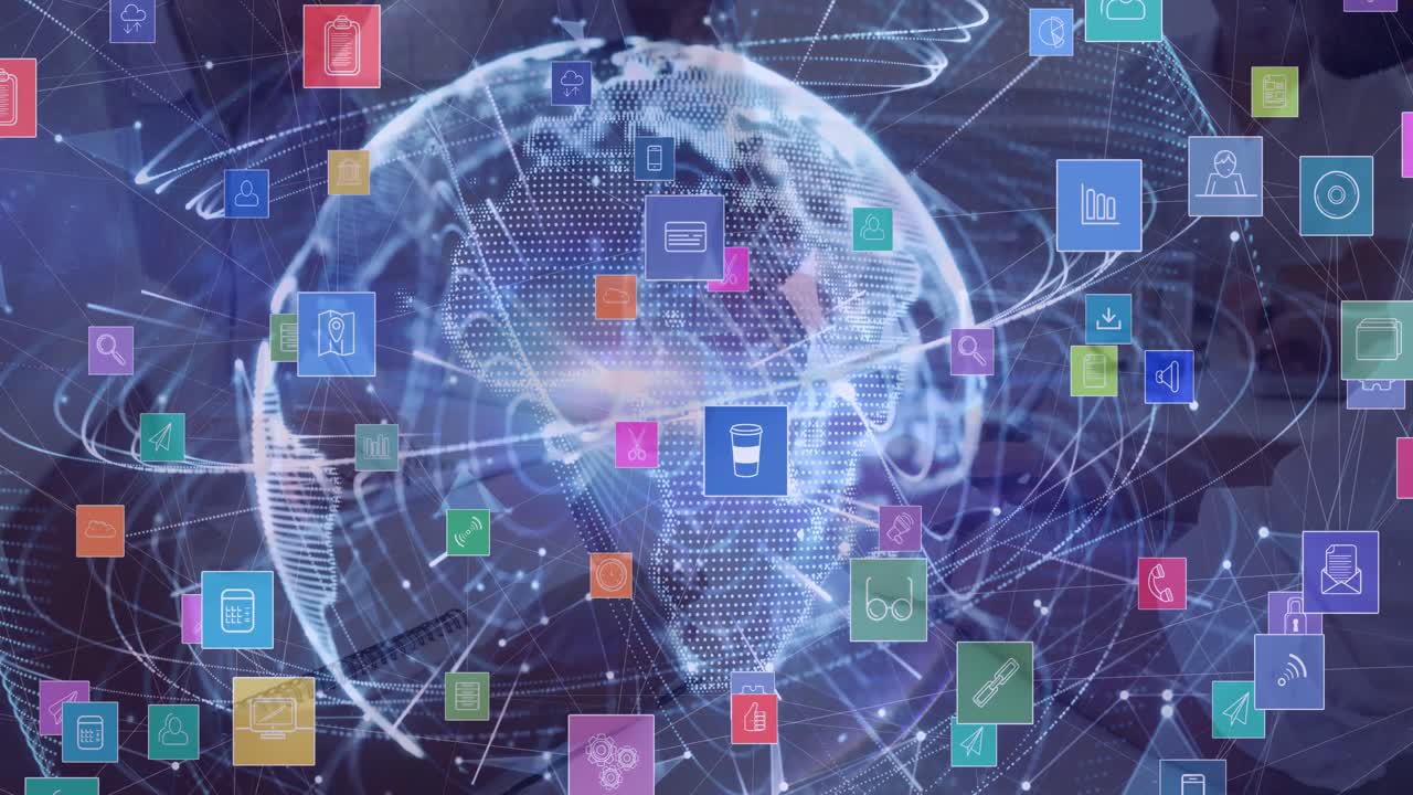 animación del globo de la red de conexiones con iconos sobre personas de negocios