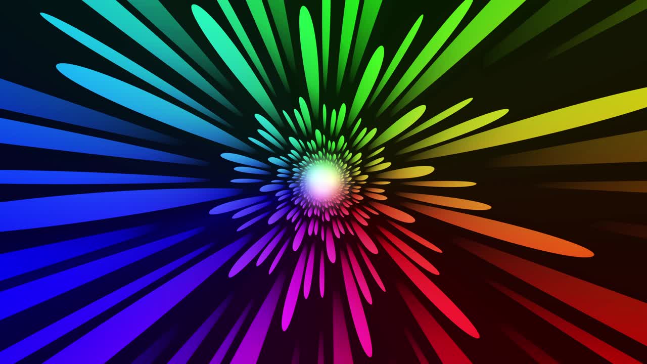 다채로운 무지개 그라디언트 애니메이션 배경 중앙에서 둥근 줄무를 가진 루프 애니메이션