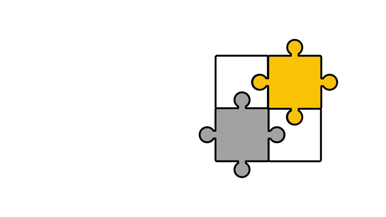 4k video de dibujos animados cuatro piezas de rompecabezas.