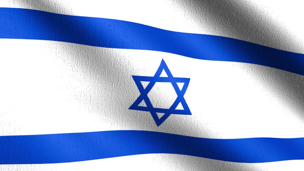 Seamless Loop 4K VDO. Israel national flag blowing in the wind isolated. Official patriotic abstract design. 3D rendering illustration of waving sign symbol.