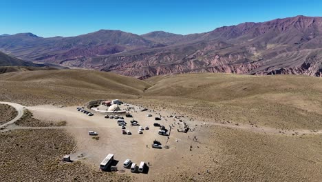 aerial view of the mirador overlooking the serranías de los 14 colores del hornocal in jujuy, argentina