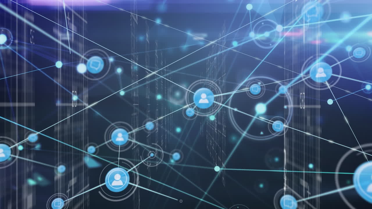 animación de la red de conexiones con iconos sobre formas