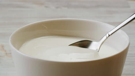 yogur en un tazón con cuchara