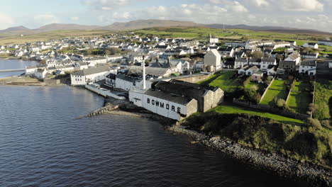 whisky distillery aerial bowmore showing loch indaal and the beautiful town of bowmore