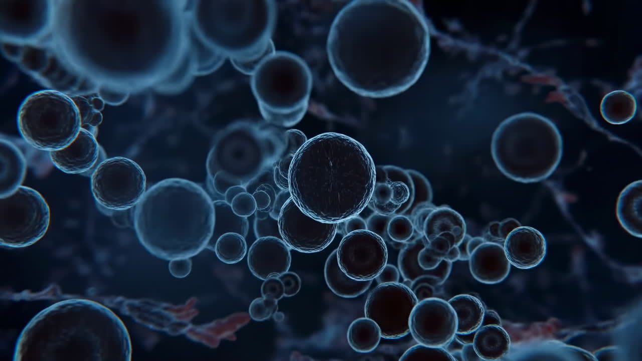 Vista microscopica astratta di cellule biologiche galleggianti