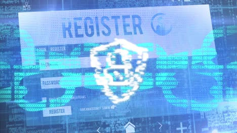 animación de un candado en un escudo sobre un sitio web de registro