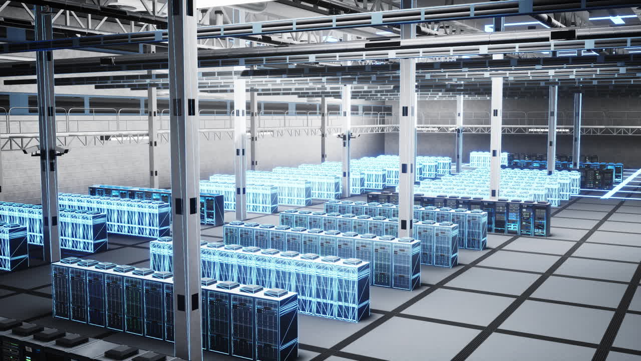 Network infrastructure in data center used for cloud computing, hologram overlay