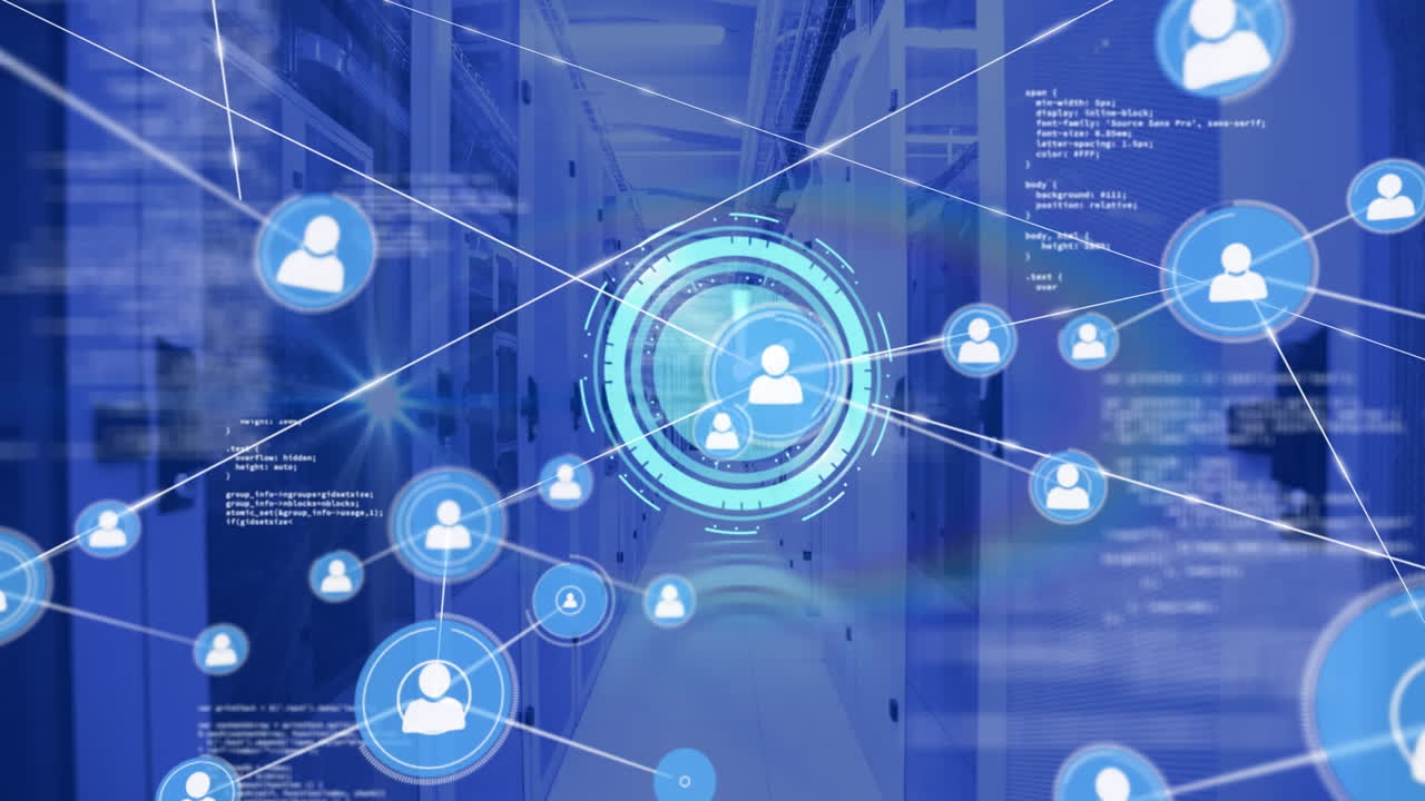 サーバールーム上のアイコンの接続ネットワークのアニメーション