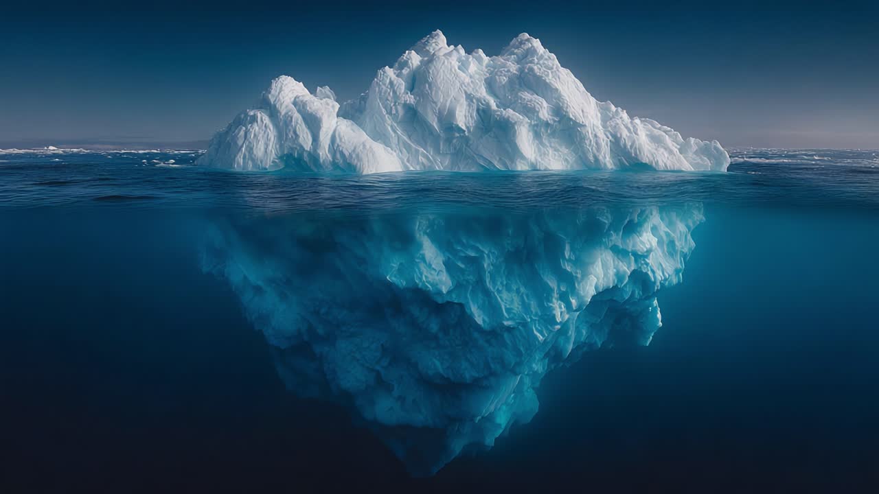 Majestic Iceberg Rising From Crystal Clear Waters: A Stunning Display of Nature's Beauty and the Mysterious Depths Beneath Its Surface