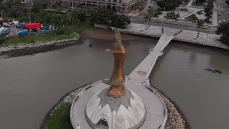 Close-up-aerial-shot-of-Kun-Iam-statue-in-NAPE-area-of-Macau