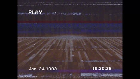 animation of playback interface with lines of distortion, over moving brown floor and waterfall