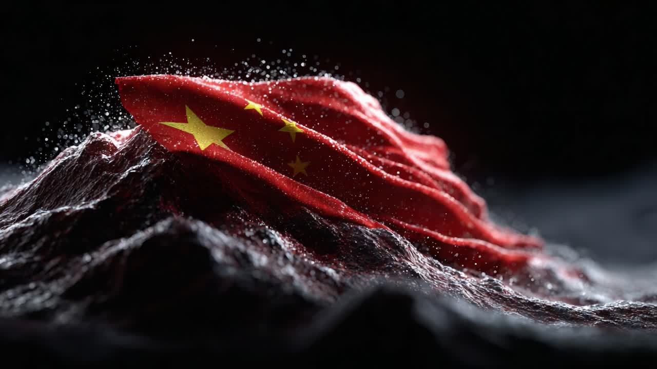 A Dramatic Representation of a Waving Flag Set Against a Dark Textured Landscape, Symbolizing National Identity and Resilience in the Face of Adversity