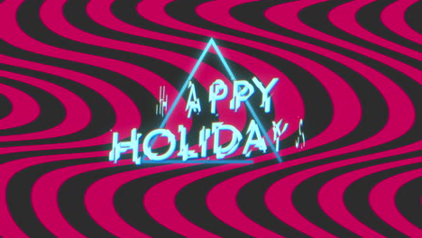 colorful zigzag pattern with neon pink happy holidays on black and pink background