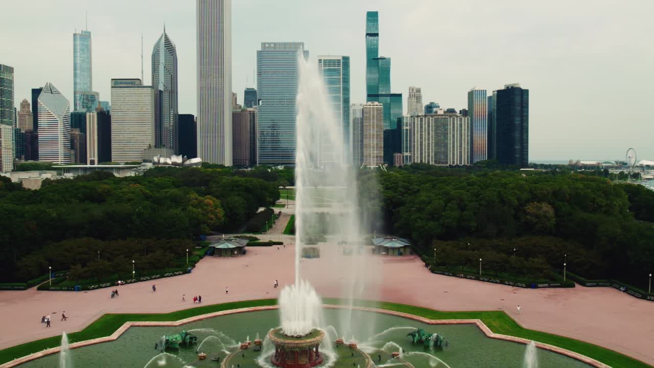 Fuente Buckingham en el centro de Chicago, Illinois, vista aérea.