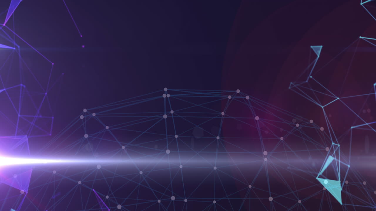 Animation of colourful shapes floating over a ball of connections spinning