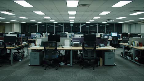 transition from day to night in a modern office space: a study of light and shadows in an empty workspace environment