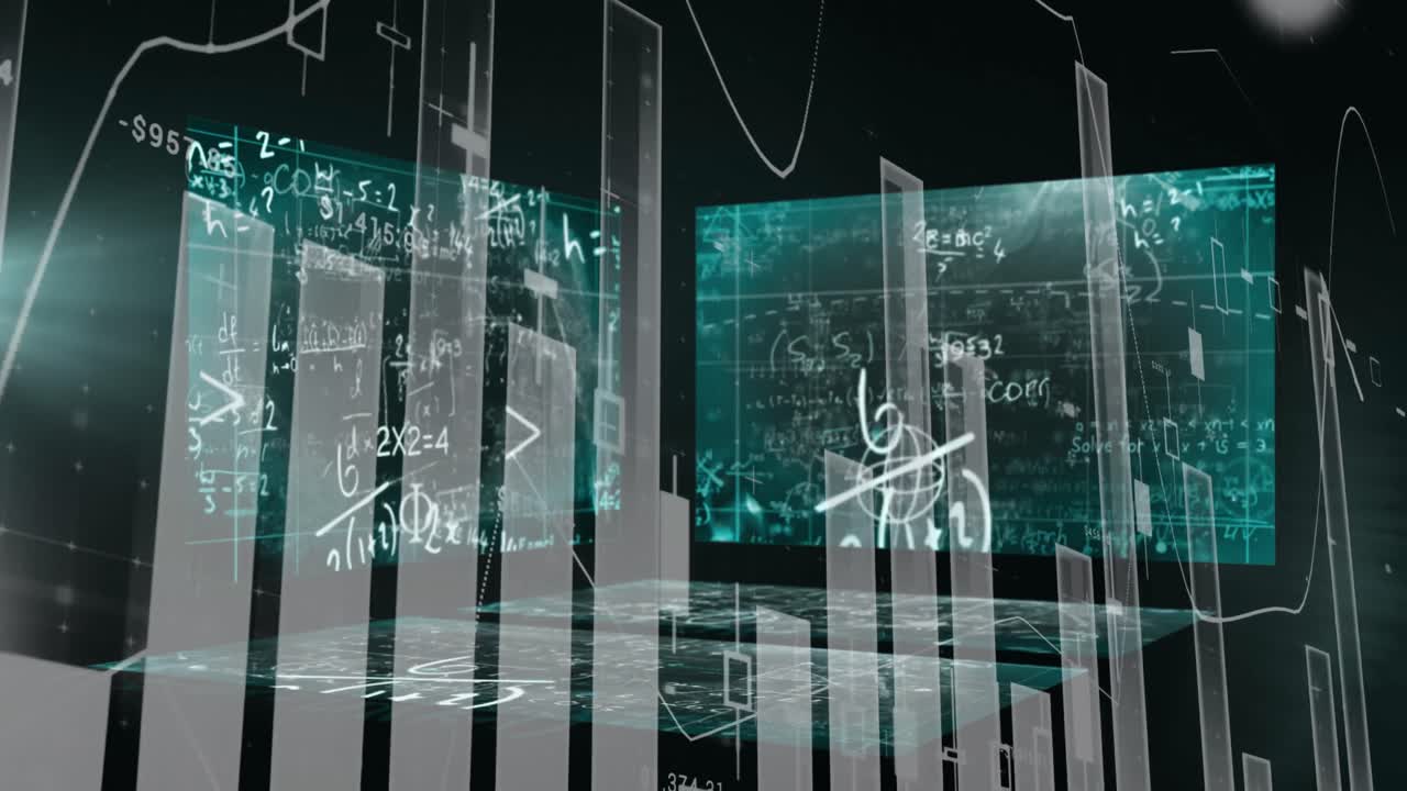 여러 그래프와 수학 방정식에 대한 증가하는 숫자의 애니메이션