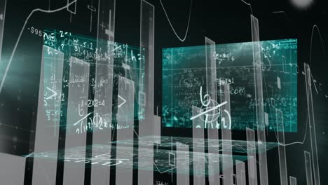 animation of multiple graphs and increasing numbers over mathematical equations