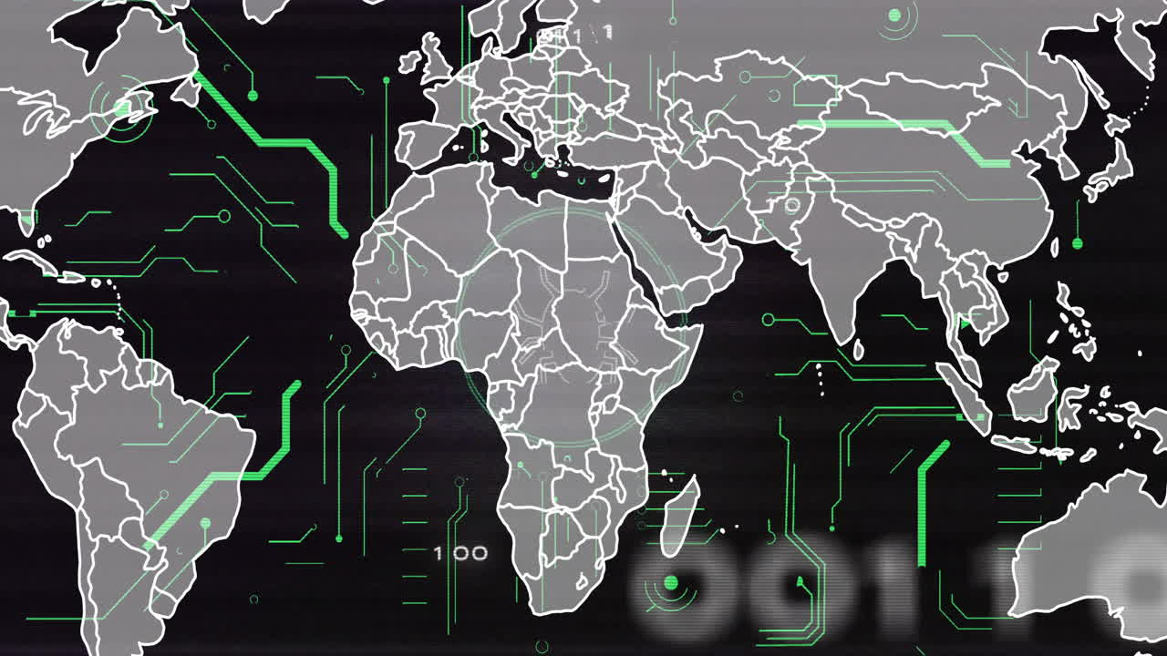 Animation of world map and digital data processing