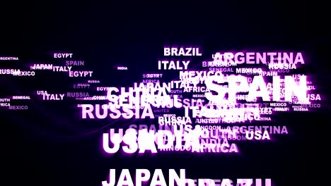 world states text animation, rendering, background, loop