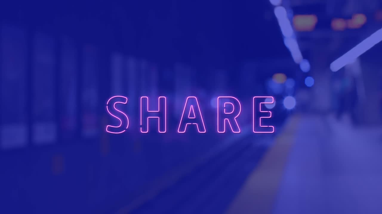 파란색 배경에 지하에 공유 텍스트의 애니메이션