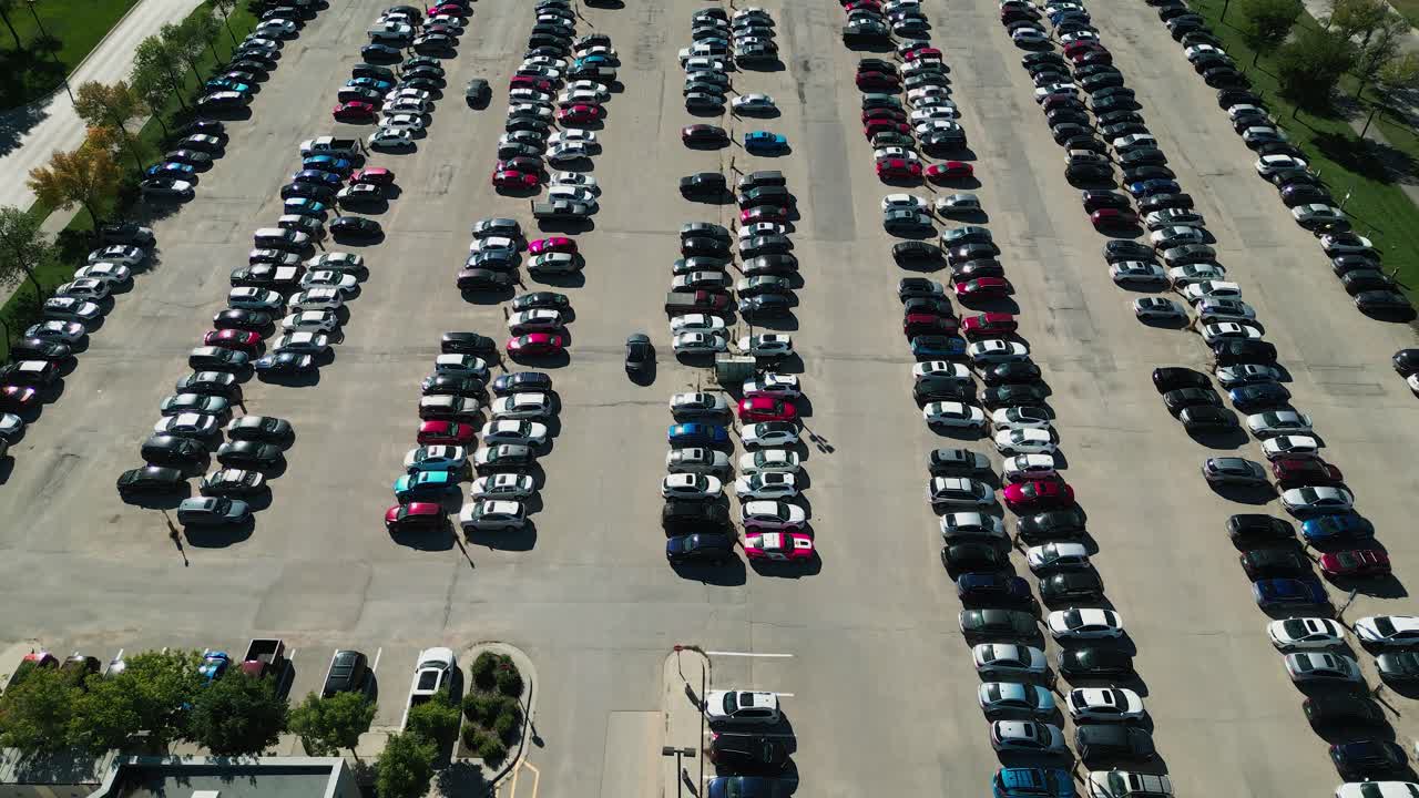 Aerial Drone View of Busy Parking Lot on a Sunny Summer Day