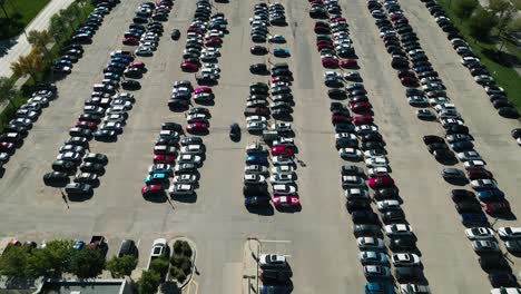 aerial drone view of busy parking lot on a sunny summer day