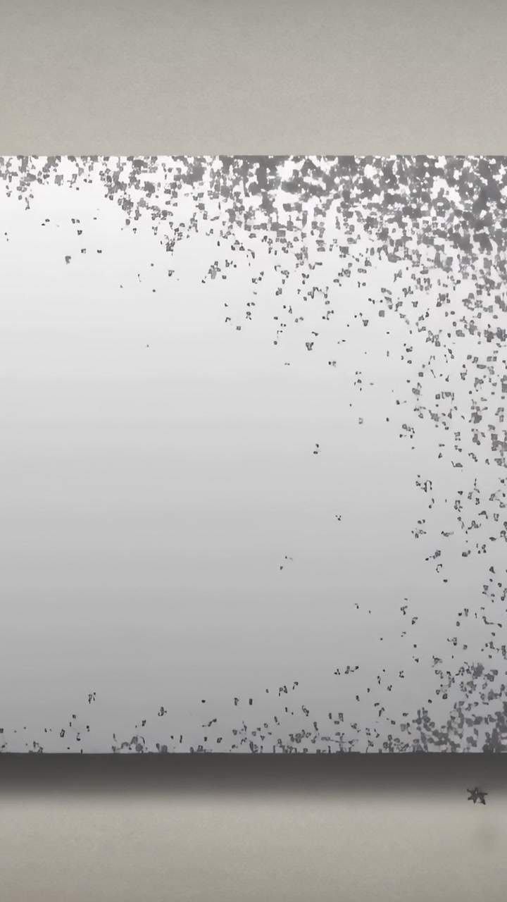 Vertical video: Appearing at 3s, dark specks forming then dispersing across white panel, narrow gap
