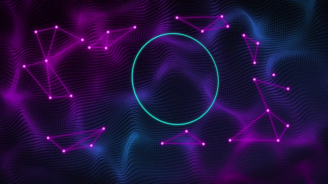 animación de formas de neón y líneas púrpuras sobre fondo negro