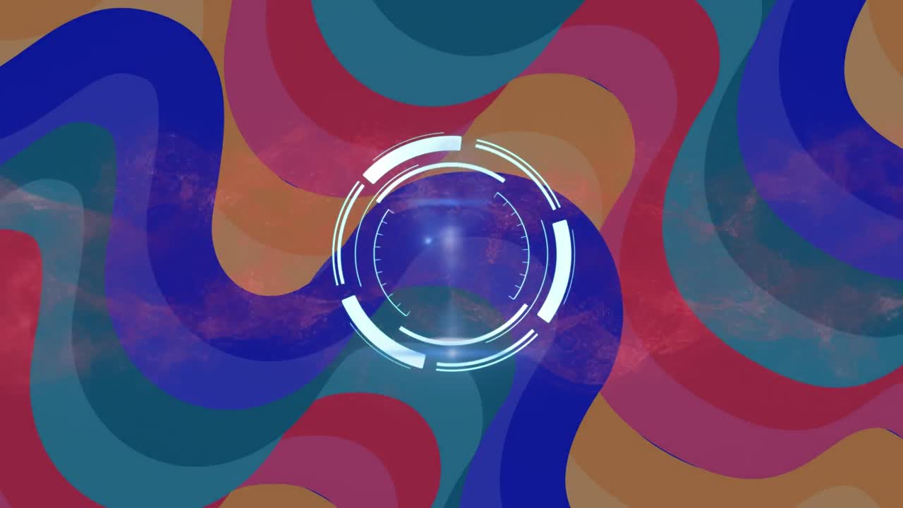 animación de una cerradura de seguridad que gira sobre rayas curvas multicolores