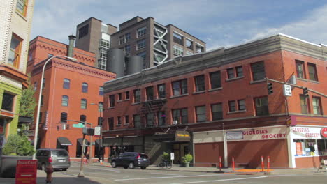 industrial looking buildings downtown portland, oregon, usa