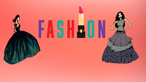 animación de moda dibujo de modelos y texto de moda, sobre fondo rojo