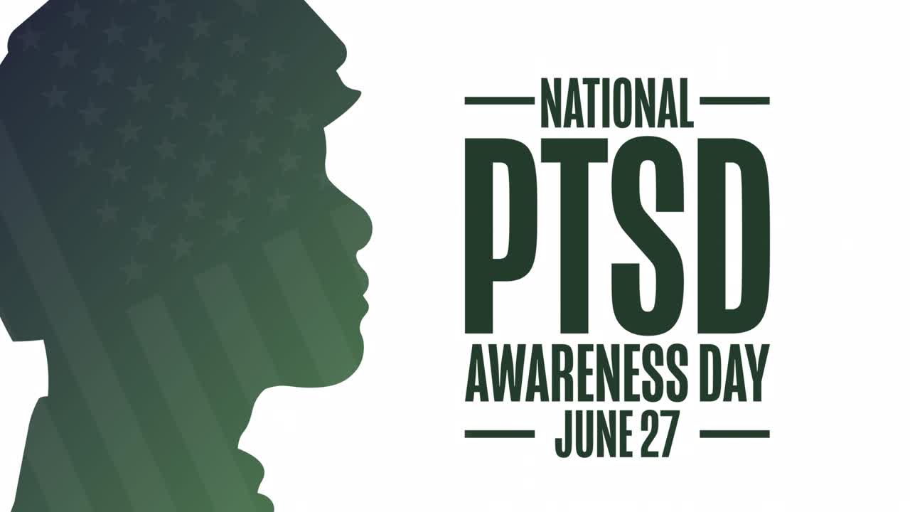 국가 ptsd 인식 날: 6 월 27 일 평평한 휴가 애니메이션, 모션 그래픽 디자인, 4k, hd 루프 영상