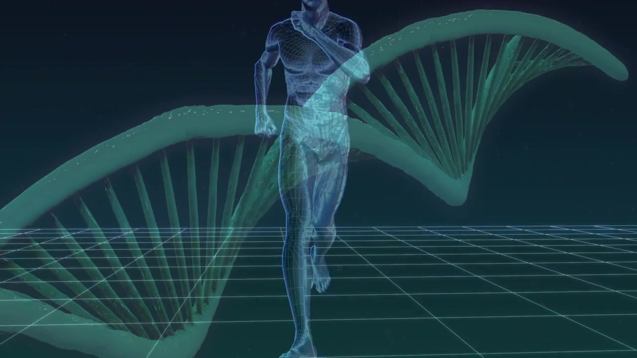 Animation of rotating brain over data processing in green and black space