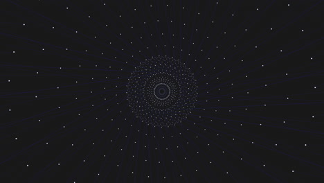 symmetrical circular pattern white dots on black background