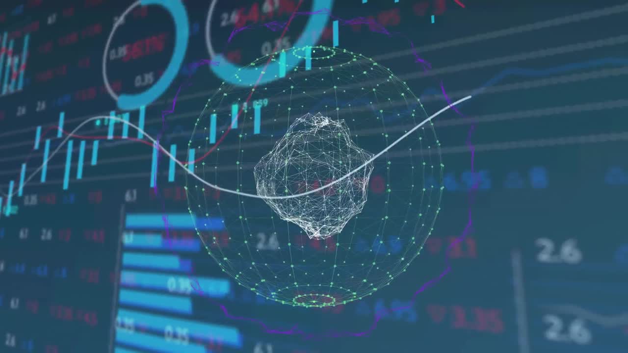 통계 및 증권 시장 데이터 처리에 대한 연결 네트워크의 지구의 애니메이션