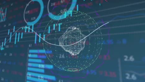 animación del globo de la red de conexiones contra el procesamiento de datos estadísticos y bursátiles