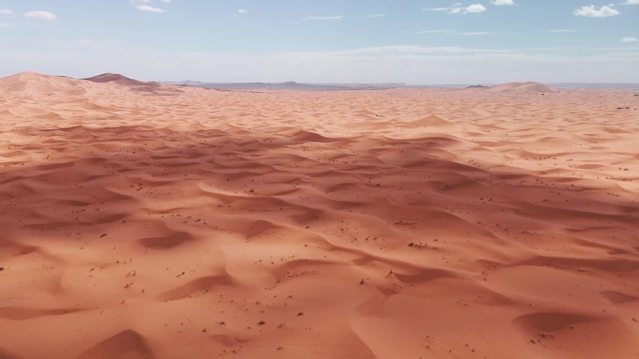 Drone shot of big morocco desert with small and big dunes
