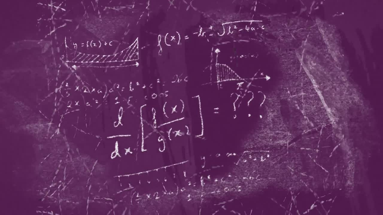 animación de ecuaciones matemáticas que se mueven sobre un fondo púrpura