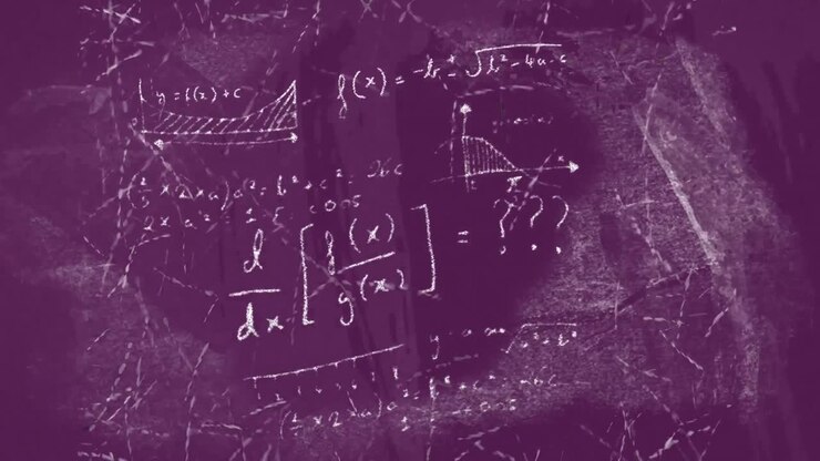 Animation of mathematical equations moving on purple background