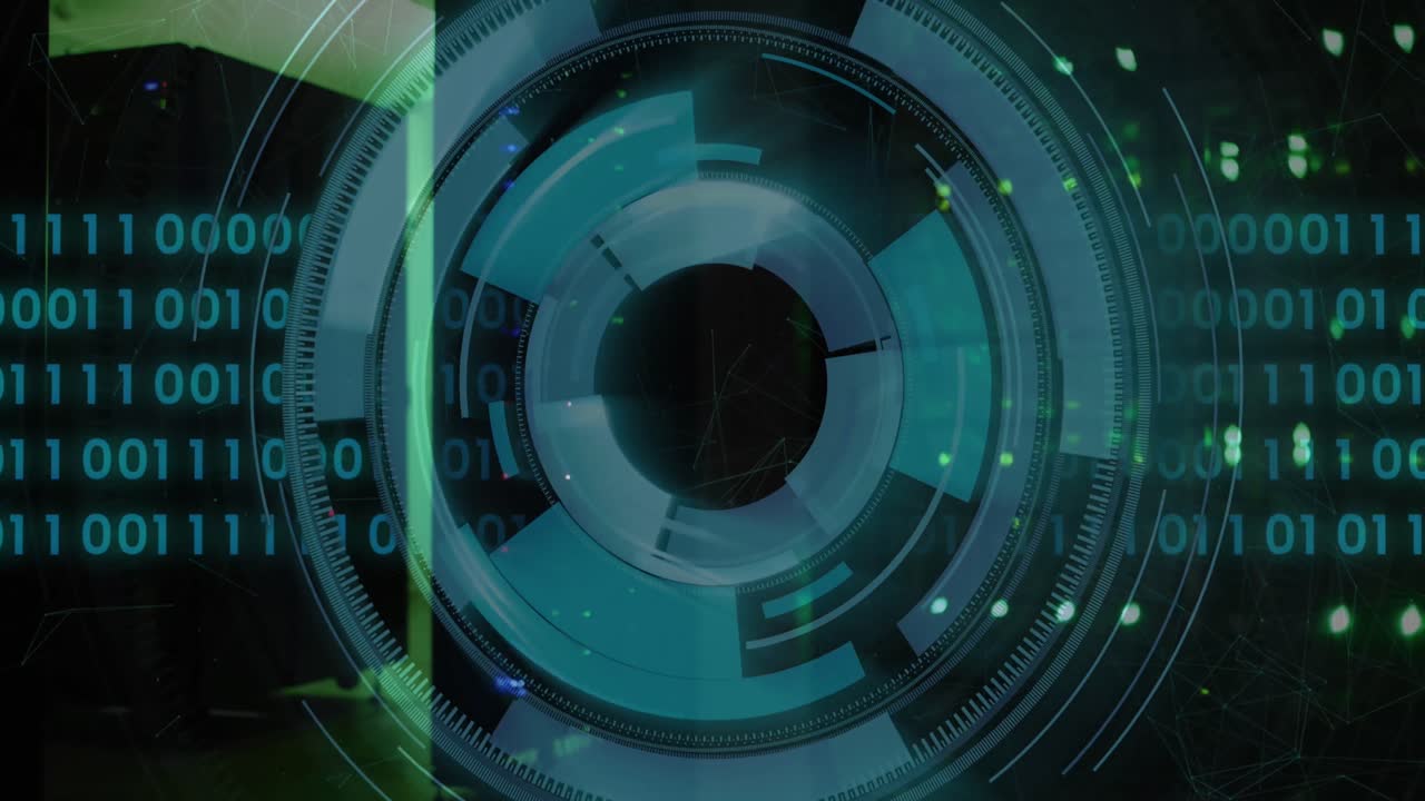 animación del escaneo del alcance y el procesamiento de datos sobre la sala del servidor