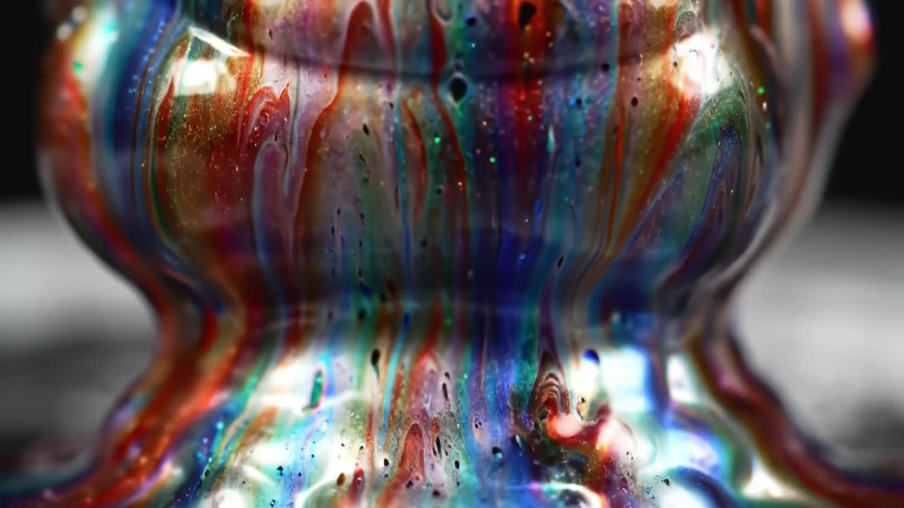A Captivating Display of Colorful Fluid Dynamics: Exploring the Vibrant Patterns and Textures in an Iridescent Surface Transformation