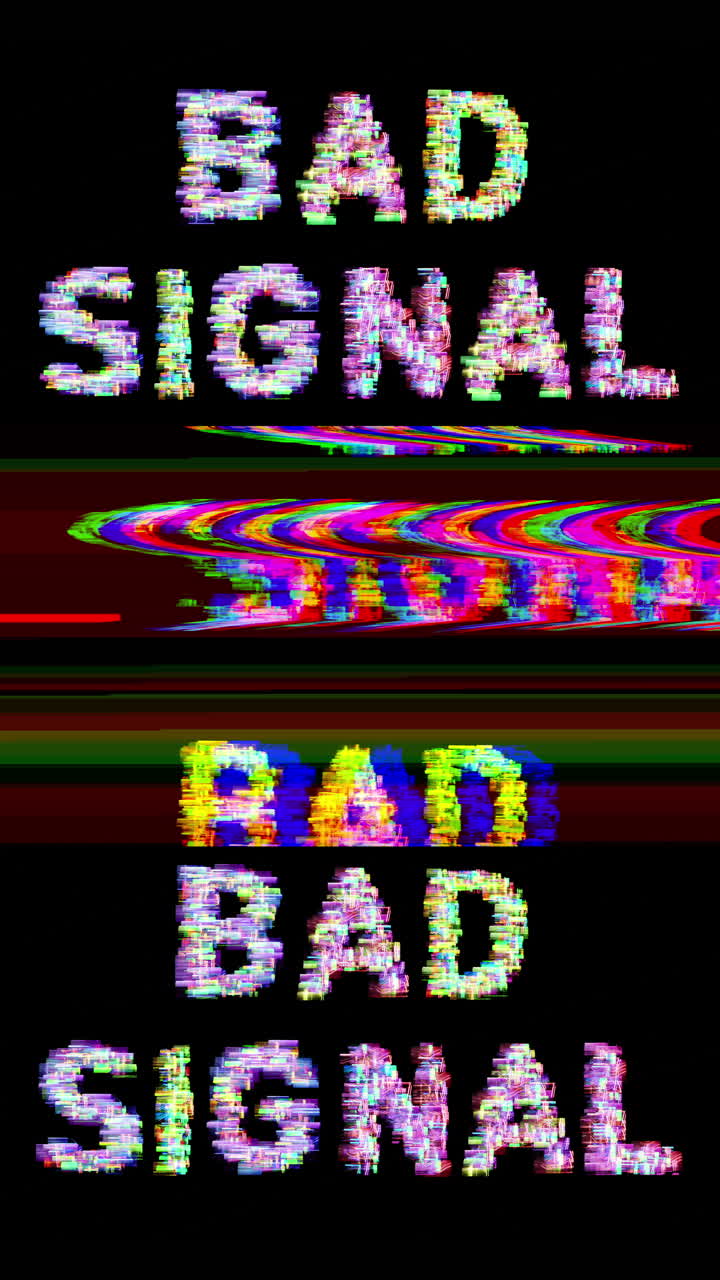 the words bad signal made from 100s of videos of changing vintage televisions in vertical