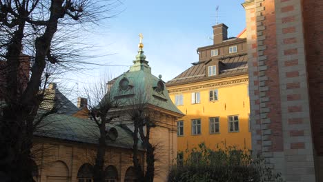 picturesque old architecture in stockholm sweden - panning shot