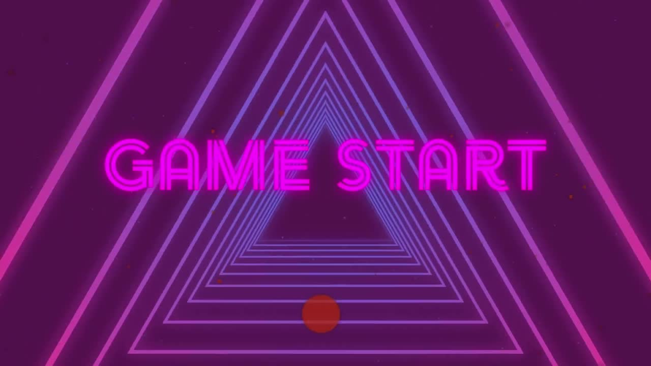 보라색 배경의 모양 위에 게임 시작 텍스트의 애니메이션