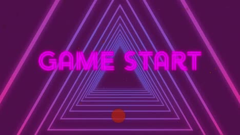 animación del texto de inicio del juego sobre formas en fondo púrpura.