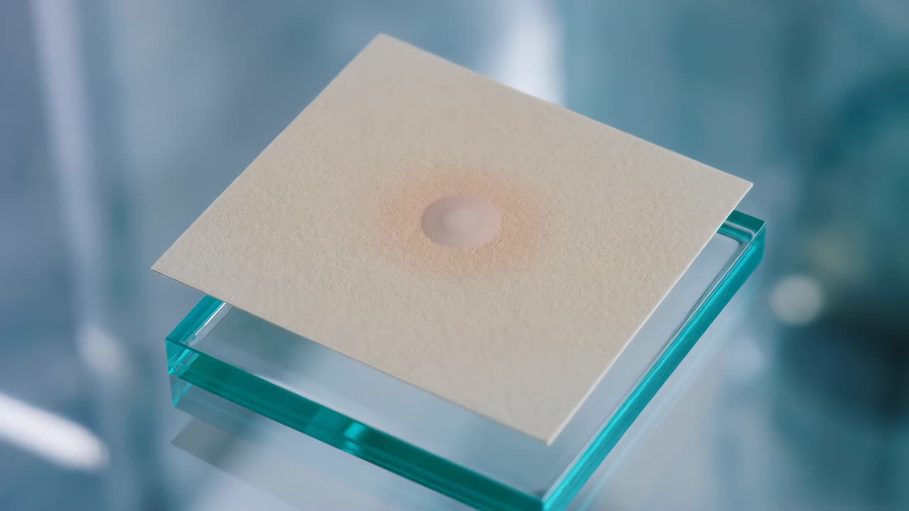 Scientific Experiment with a Liquid Drop on Absorbent Paper on a Glass Block