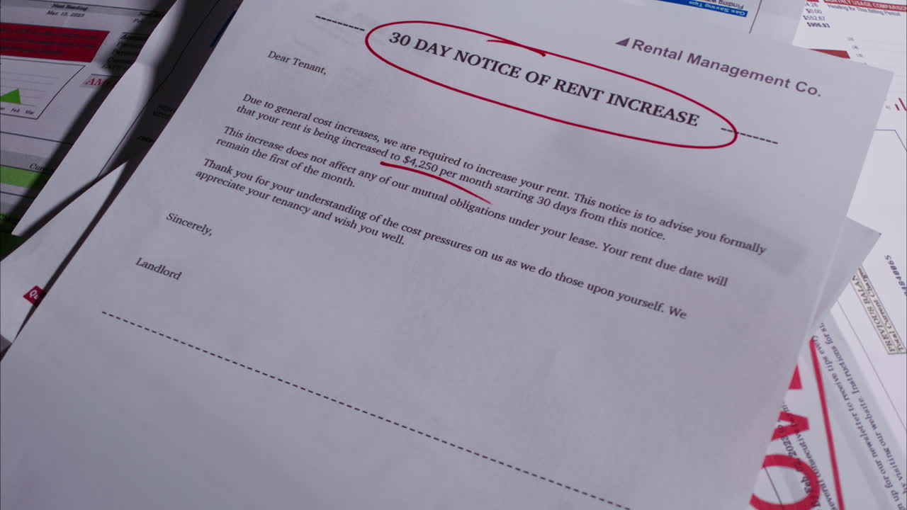 el aviso de aumento del alquiler cae sobre una pila de facturas vencidas